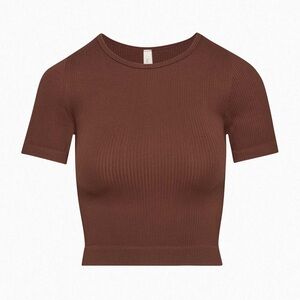 Aritzia Babaton The Group Flow Seamless T-shirt - Coffee Bean Brown Ribbed Top